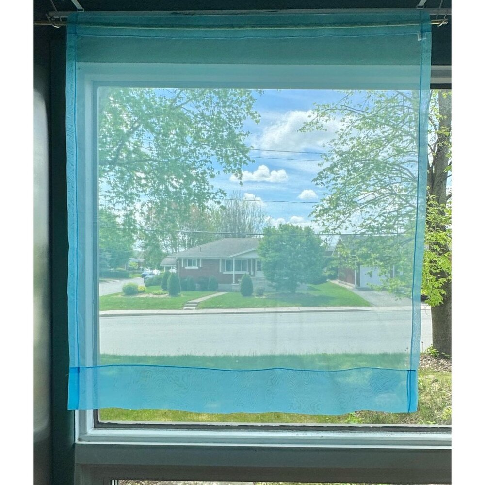 Vintage 60s sheer curtain, Robin Egg blue, single panel